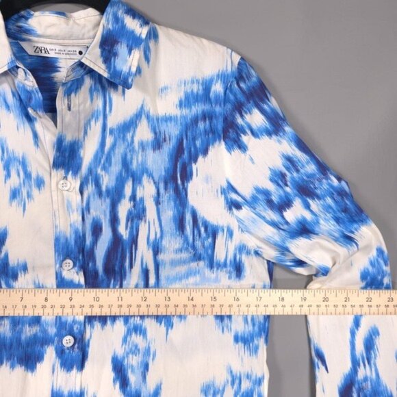 NWT ZARA Printed Poplin Button Up Shirt Blue White Women’s SMALL 3134/153/400 - Picture 6 of 12